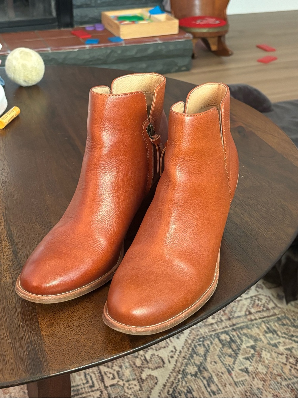 Sofft Cognac Leather Ankle Booties